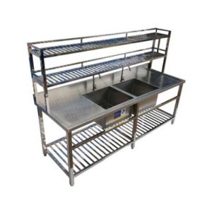 Bồn Rửa Chén 2 Ngăn Lớn Có Kệ Trên Kệ Dưới và Bàn Rửa 2 Bên Cánh CR-26