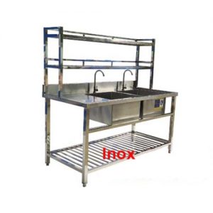 Bồn Rửa Chén Inox 2 Ngăn Cánh Trái Có Kệ Trên Kệ Dưới CR-29