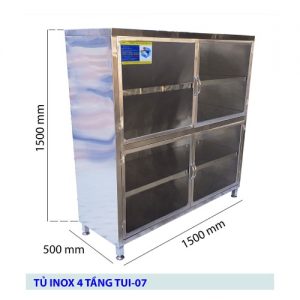 Tủ Inox 4 Tầng Có Cửa Kính TUI-07